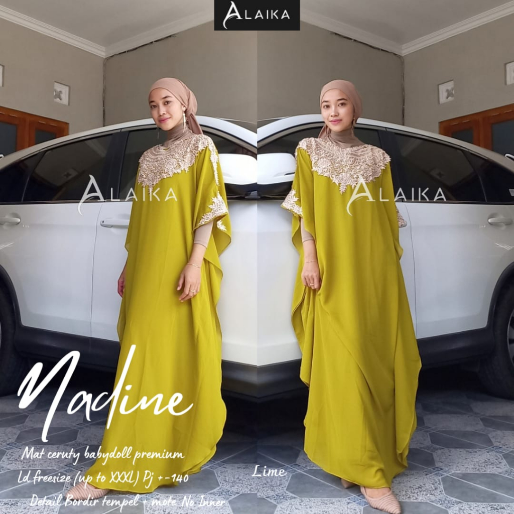 Nadine Kaftan Abaya Muslim Mat Ceruty Babydoll Premium Original Produk By Alaika