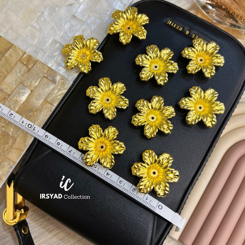 BAHAN AKSESORIS |( 8 Pcs ) MOTE KELOPAK BUNGA WARNA EMAS | MOTE BUNGA BESAR