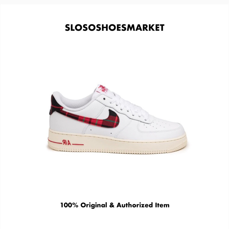 Nike Air Force 1 Plaid White University Red - 100% Original / RESMI