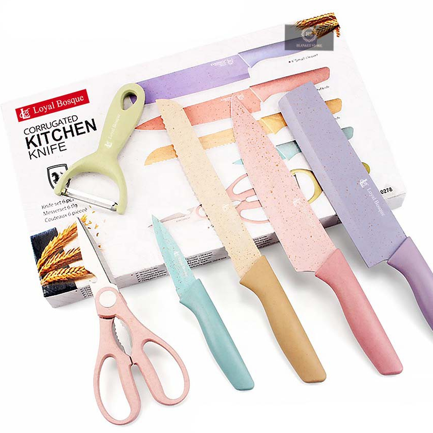 Set Pisau Dapur Warna Warni 6 Pcs Stainless Steel Super Tajam Peralatan Dapur - J11 - 88_Blanketstore