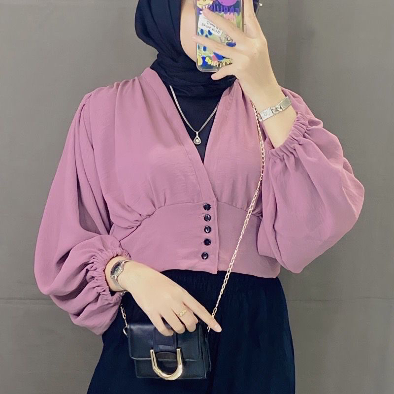 Tamstore Blouse Semi Outer Sheila Crop Top Blouse Wanita Crinkle Kekinian Ootd Viral