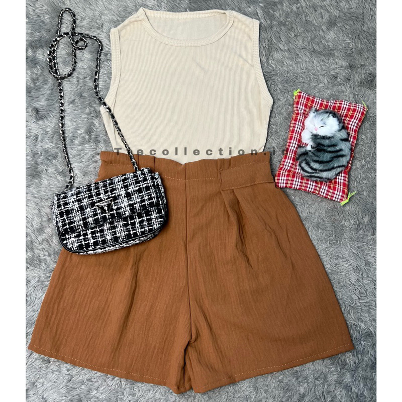 Paket Bundling Rib Tanktop Celana Pendek Rampel Wanita