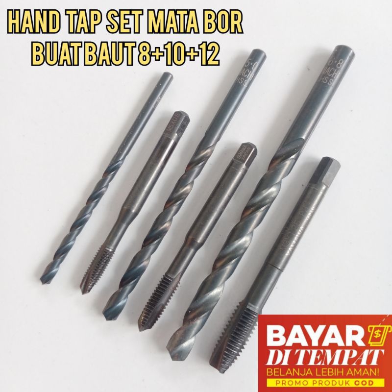 HandTap set mata bor  tap mesin  tap buat baut 8.10.12 mata bor set tap
