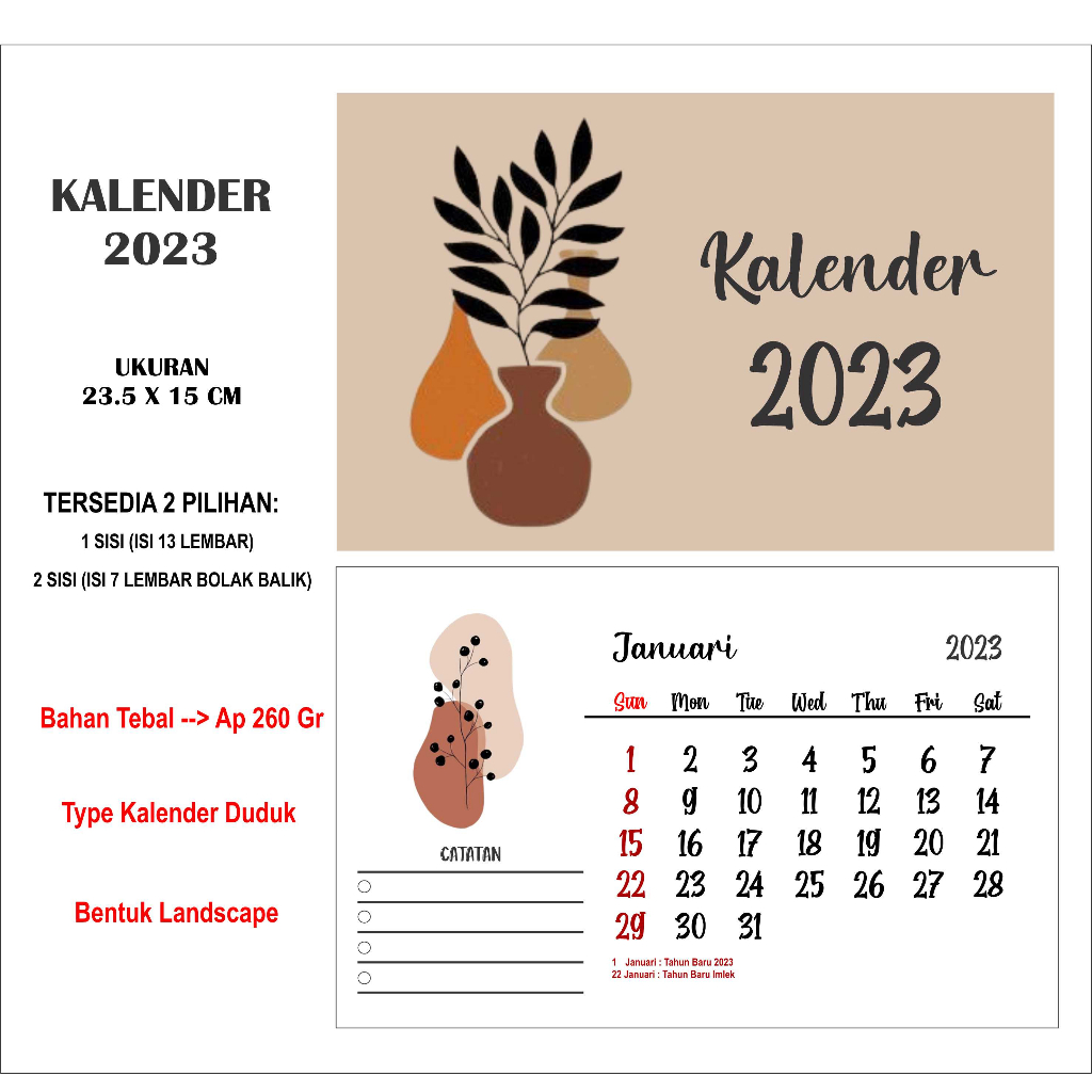 

Designall Kalender Meja / Kalender Duduk Aesthetic Tahun 2022 / 2023 Spiral soft