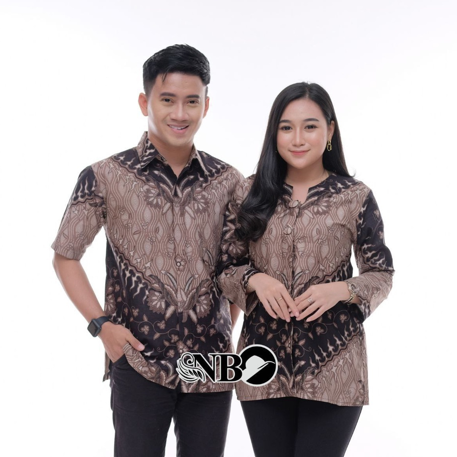 BATIK COUPLE KERIS COKLAT PRIA WANITA MODERN KEKINIAN UKURAN M L XL XXL