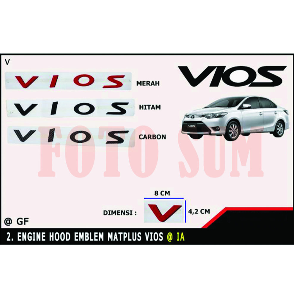 Emblem Kap Mesin Mobil VIOS MERAH, CARBON , HITAM