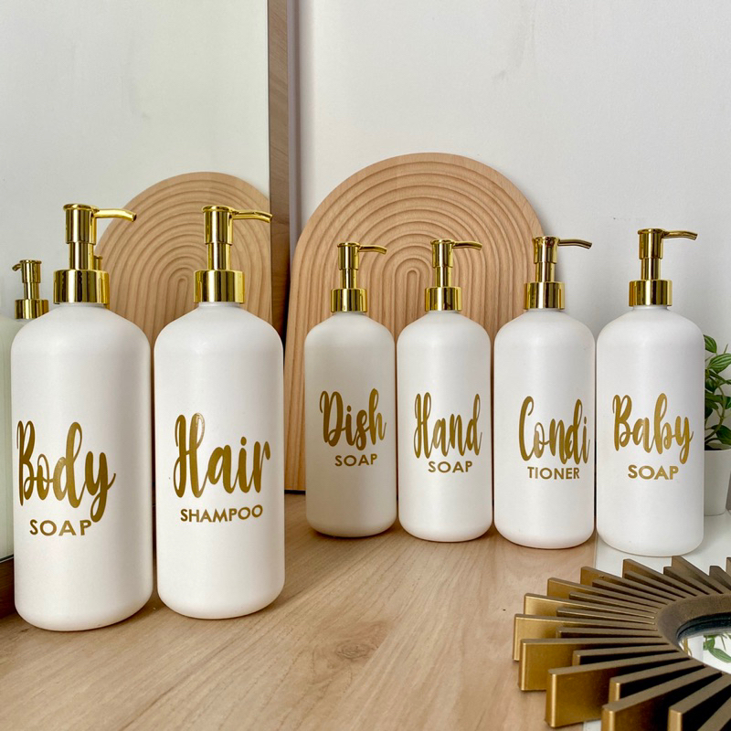 BOTOL REFIL 500ml PUTIH DOFF PUMP GOLD LUXURY (STIKER CUTTING GOLD BARU)