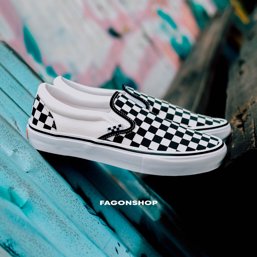 VANS SLIP-ON SKATE PRO CHECKERBOARD BLACK/WHITE ORIGINAL 100%