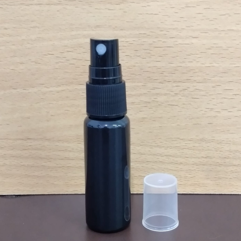 Botol plastik PET 20ml BR hitam tutup spray