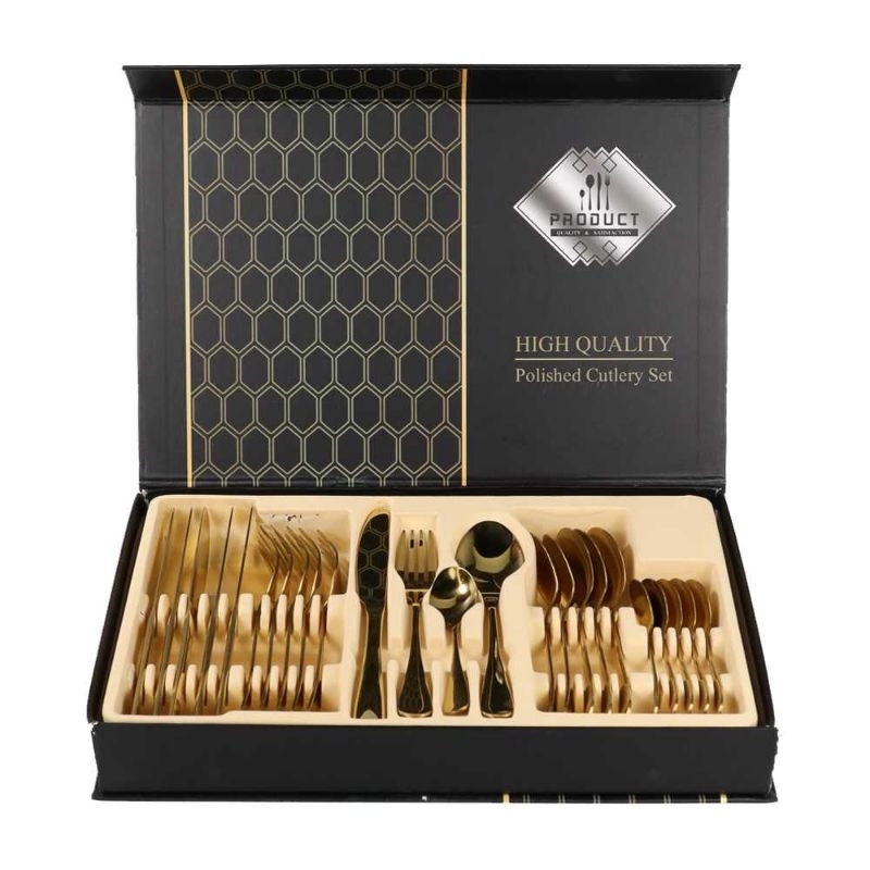 TaffHOME Set Perlengkapan Makan Sendok Garpu Pisau Cutlery 24 PCS - TW824 Gold