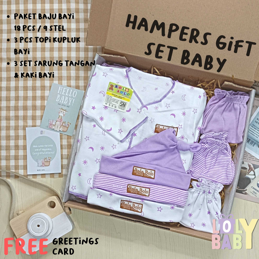 Hampers Baby Gift Set ( 30 cm ) 18 Pcs Baju Bayi Baru Lahir 3 Pcs Topi Kupluk 3 Set Sarung Tangan dan Kaki LOLY BABY