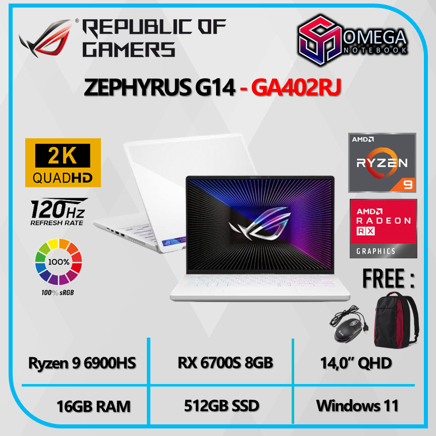 ASUS ROG Zephyrus G14 GA402RJ Ryzen 9 6900HS 40GB 1TB SSD RX6700S 8GB 14,0 QHD