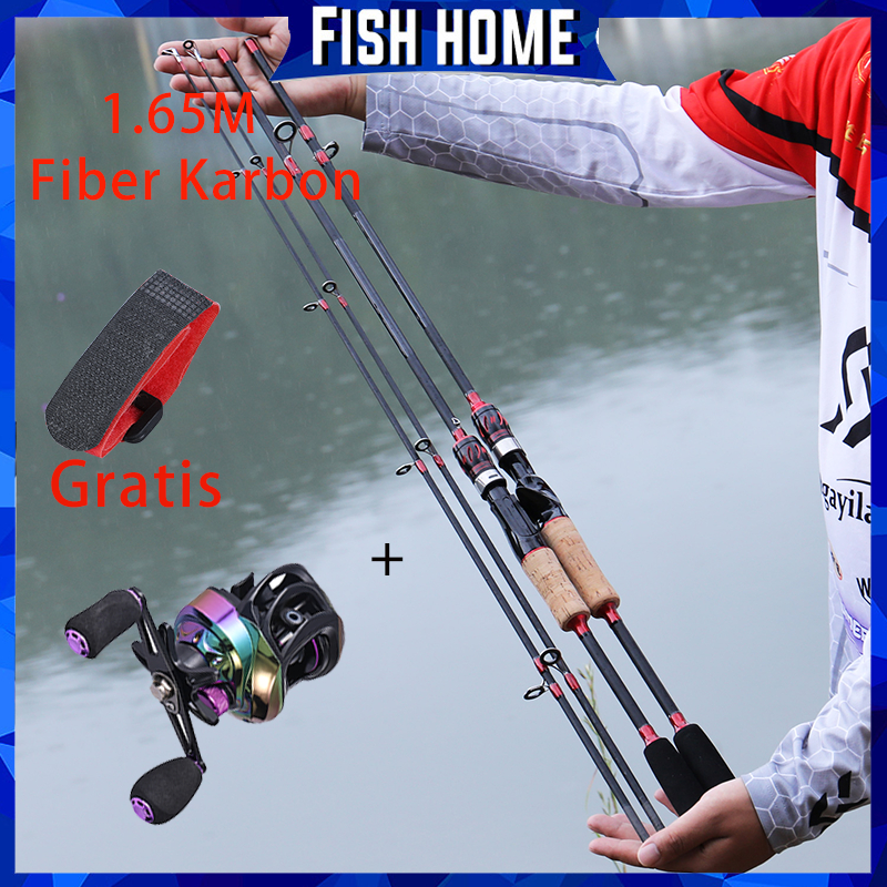 Pancing Karbon 6-12 LB Portabel Pancing EVA Handle M Power 1.65M 2 Bagian Pancing Untuk Air Tawar