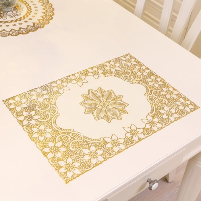 (SerbaSerbi)Alas Meja Ruang Tamu Dekorasi Rumah Mewah &amp; Elagant Gold Silver Table Mat / Taplak Meja Motif Kotak Dan Oval 30 x 45 Cm Terlaris