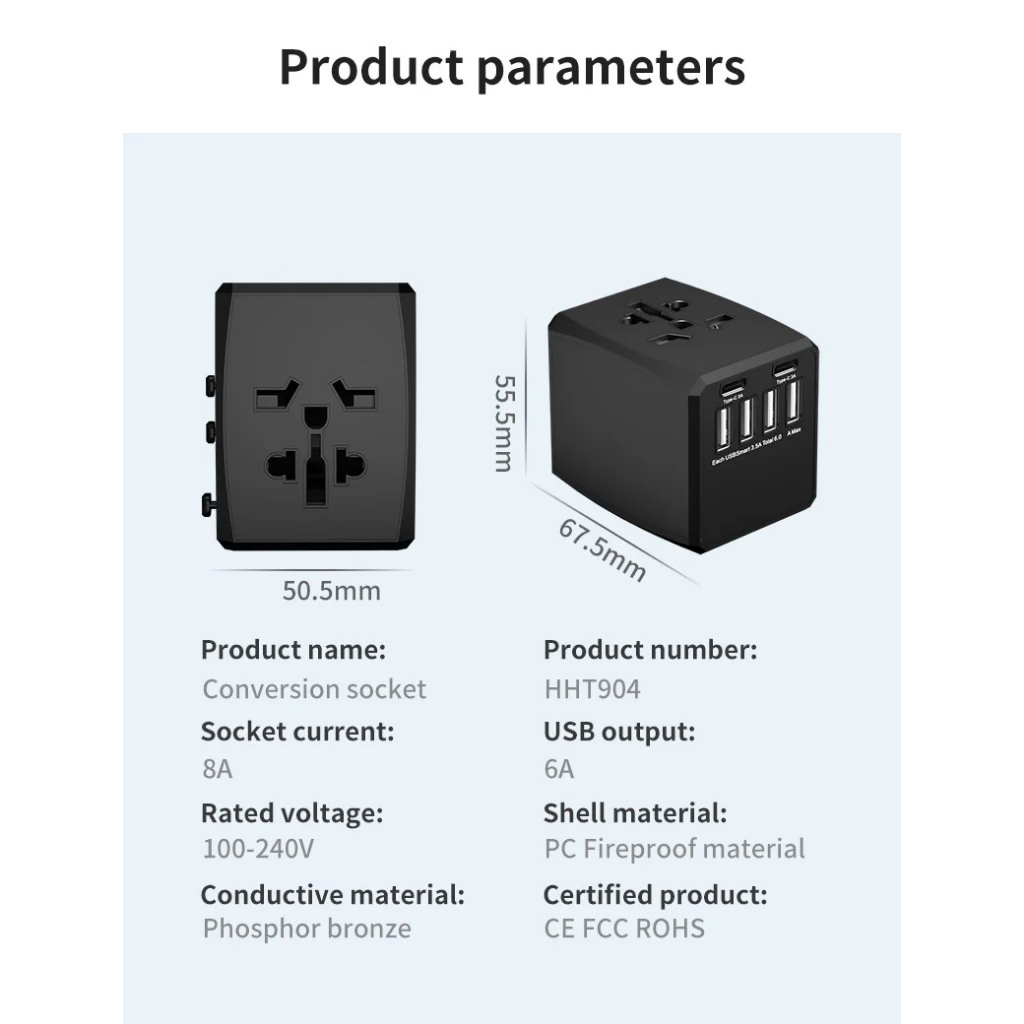 TRAVEL ADAPTOR UNIVERSAL EU UK AUST USA MULTIFUNGSI / ADAPTOR USB DAN TYPE C