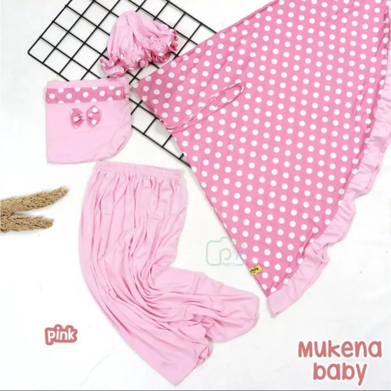 Cuci Gudang mukena anak 0-3 thn / mukena topi polcadot / mukena bayi