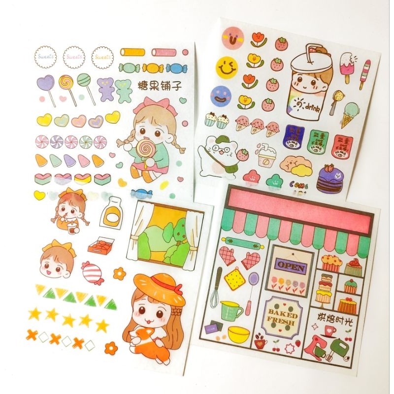 

KIYOWO 4 SHEET STICKER LITTLE GIRL CUTE FOR DECORATION SCRAPBOOK