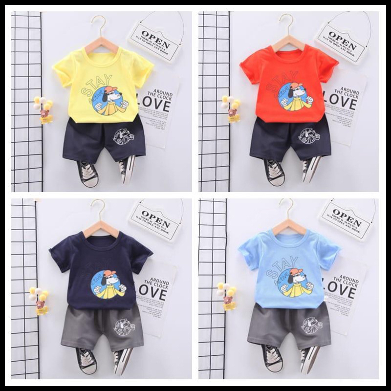 Setelan Pakaian Baby/Anak Laki Laki Import / Setelan Baju Baby/ Motif Snoopy F004