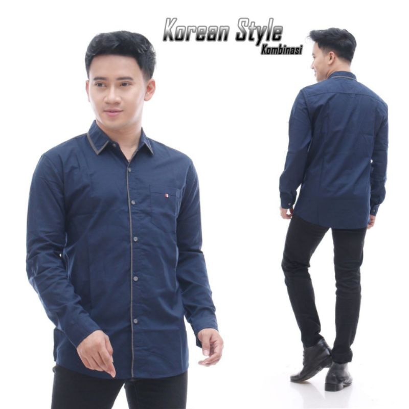 KEMEJA PRIA HITAM POLOS LENGAN PANJANG KEMEJA DISTRO SLIMFIT KASUAL