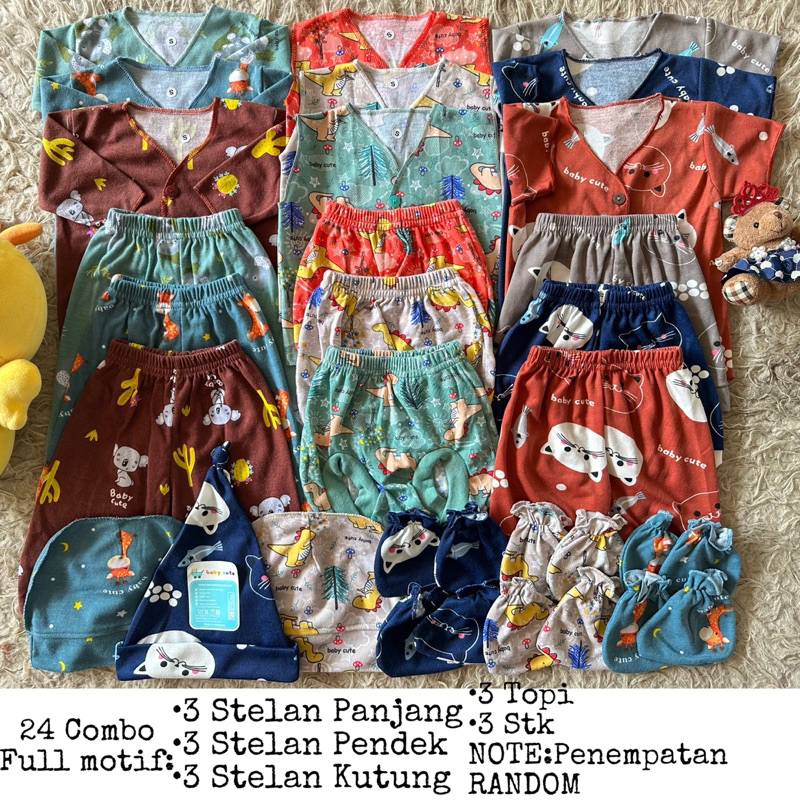 34pcs Paket perlengkapan Baju bayi Celana bedong popok romper sarung tangan topi gurita Mix Full motif baru lahir, 3-6 dan 6-12 bulan SNI Promo 8.8