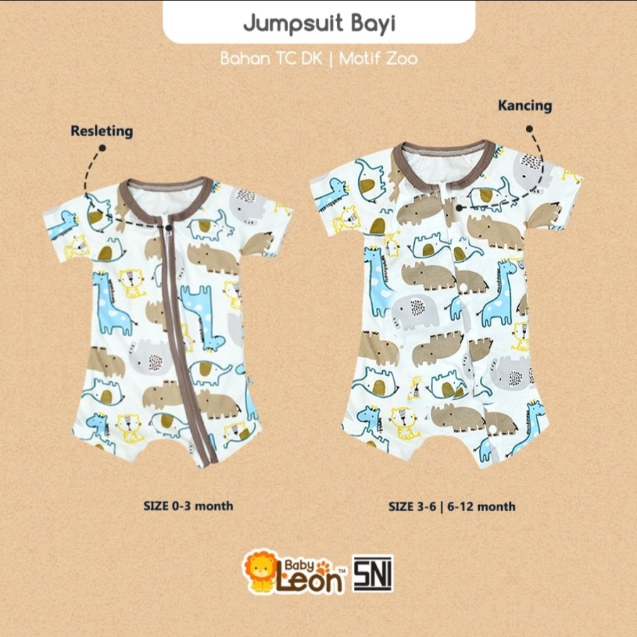 Baby Leon Jumper Pendek Bayi Resleting  - Jumpsuit Baby 0-12m