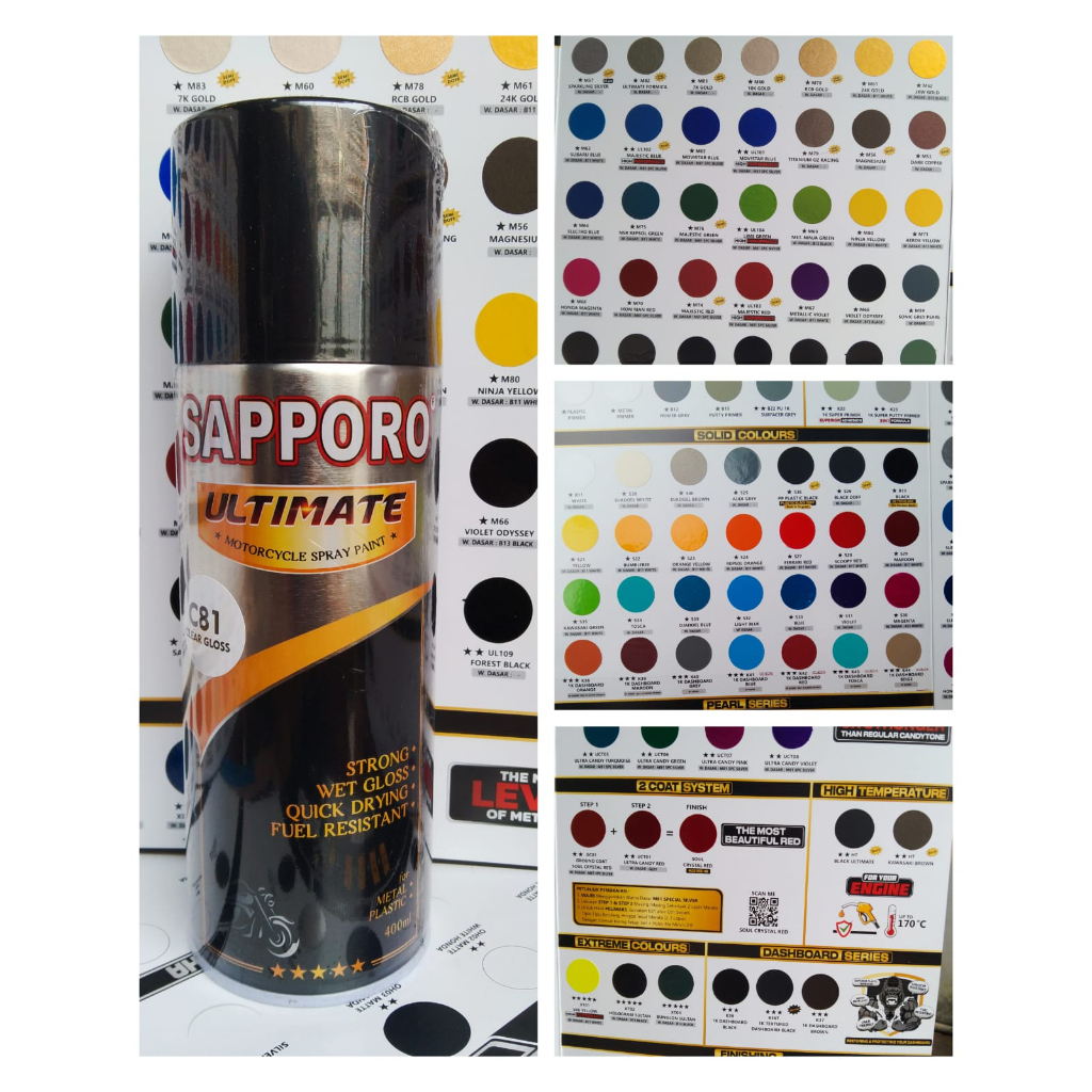 3. pilok cat spray cat semprot pilox sapporo ultimate saporo 400ml ov03 anodized silver ov04 anodized gold ov06 anodized grey meah hijau hitam putih kuning