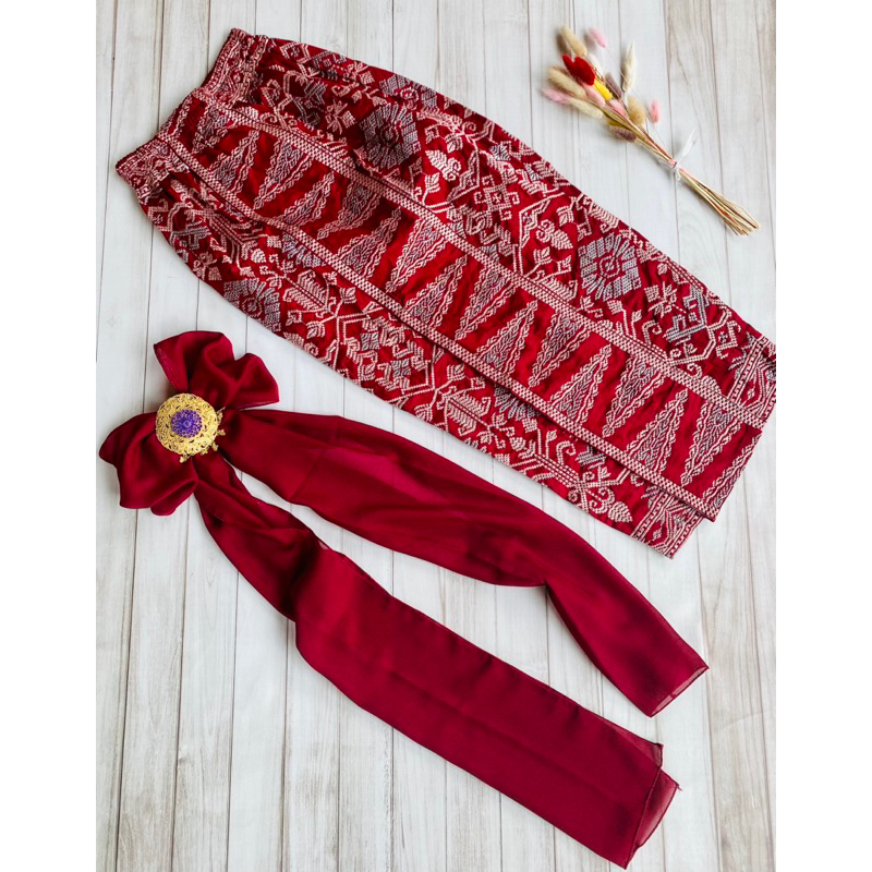 set kamen jadi dan selendang sifon/rok bordir