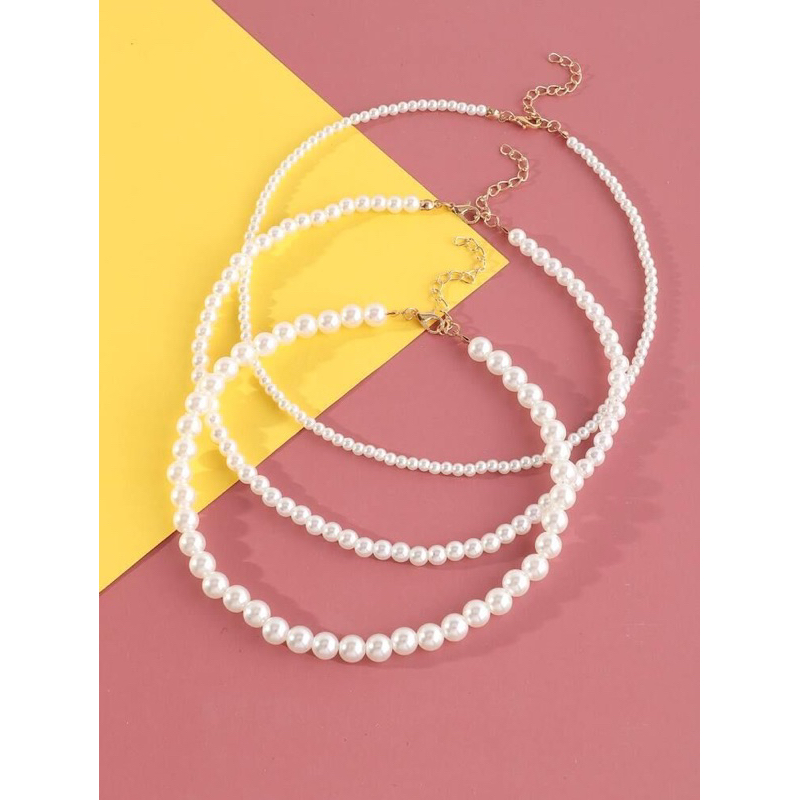 Kalung Mutiara Choker Polos Simple Elegan , Fashion Wanita Korea Dalika