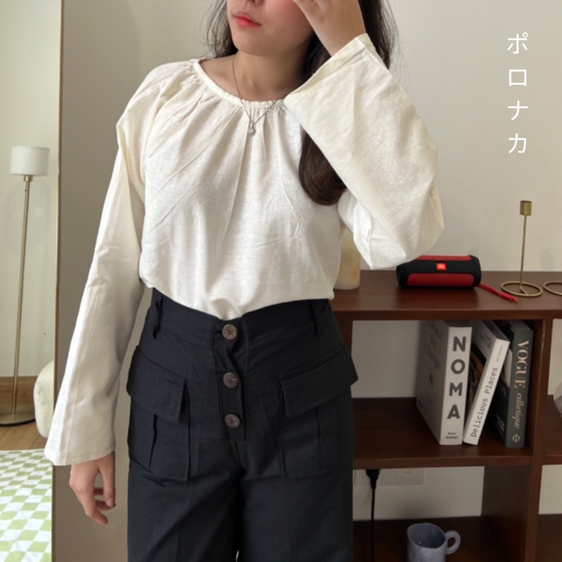 PORONAKA - AYAKO Atasan Linen Basic Blouse Longsleeve Top