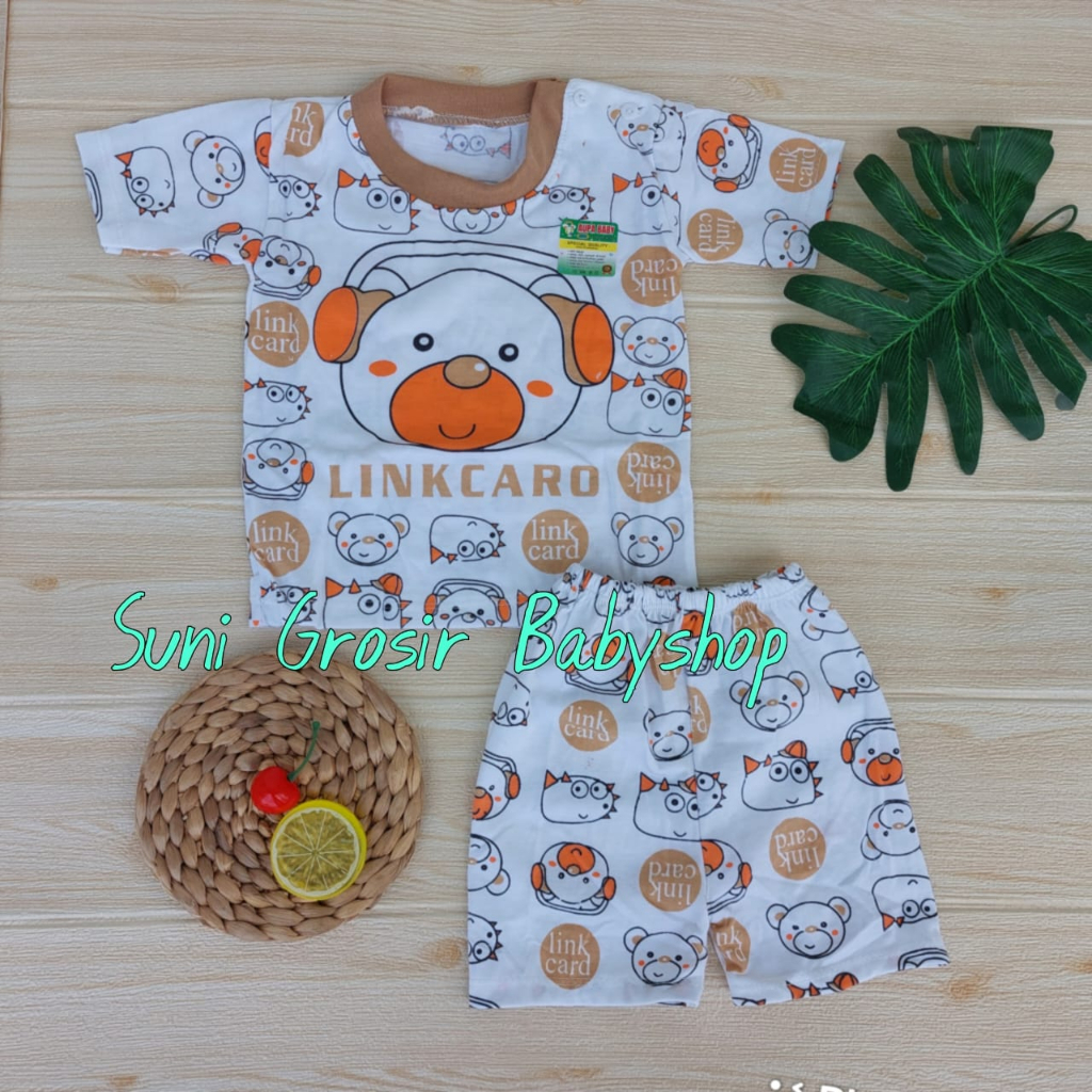 Setelan Piyama Lengan Pendek Motif Lincard baju bayi anak Premium usia 3-12 bulan kancing