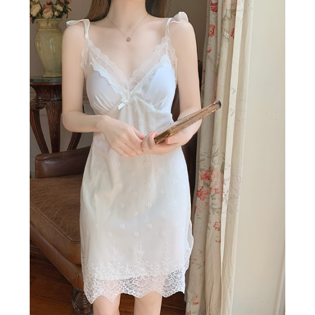 Dress Import Putih French Dress Dress Tidur Baju Tidur Bunga Putih Sexy Daster