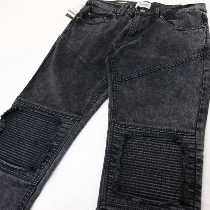 SKINNY JEANS BIKERS PATCH BLACK ACID PRIA PULL&amp;BEAR SOFT JEANS