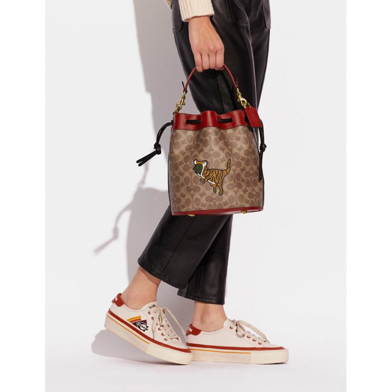 Coach Lunar New Year Field Bucket Bag In Signature Canvas With Tiger Rexy (C7769)