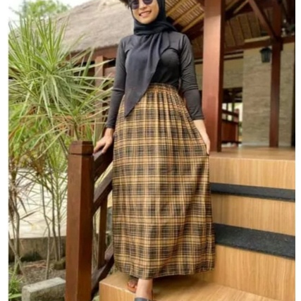 ROK PLISKET MOTIF PREMIUM Rok Wanita Panjang Korean Style | Tartan Kotak