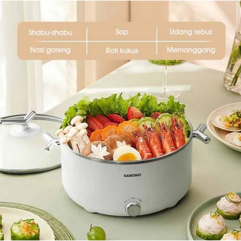 SAMONO Panci Listrik 3L Serbaguna SW-DG02 Kompor Kukusan Multicooker