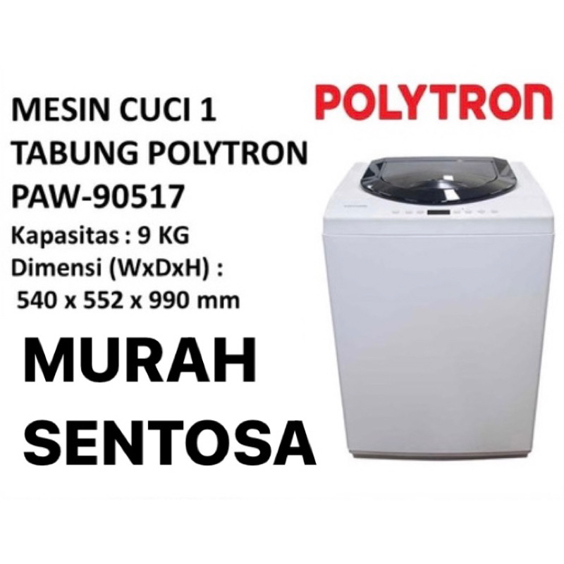 Polytron PAW-90517WB Mesin Cuci 1 Tabung Top Loading 9 Kg Hitam/Merah