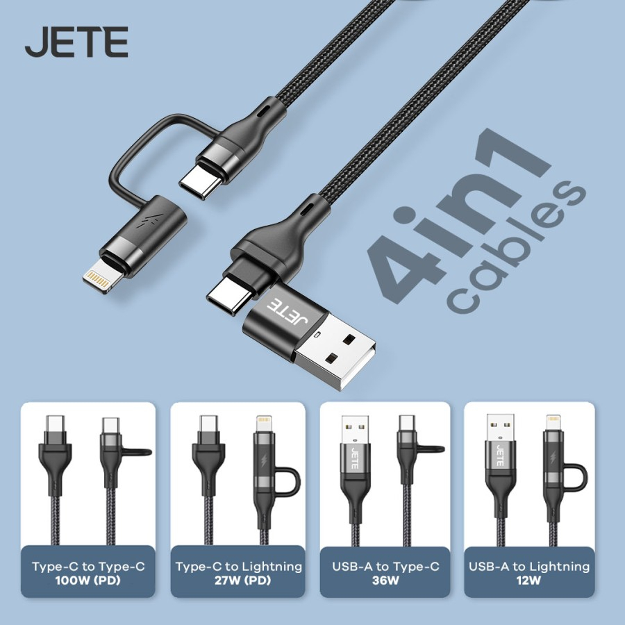 JETE CX7B Kabel Data USB to Type C 4IN1 PD Fast Charging 100W GARANSI