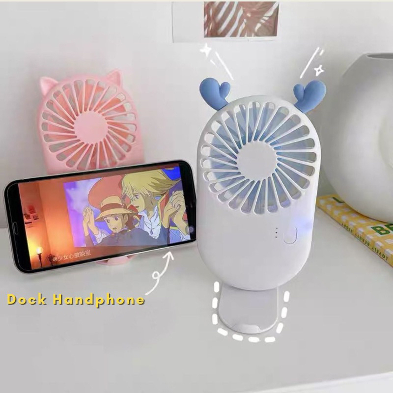 ELAVO ORIGINAL Mini Portable Fan Kipas tangan angin lucu Rusa wireless USB travel standing dock handphone deer