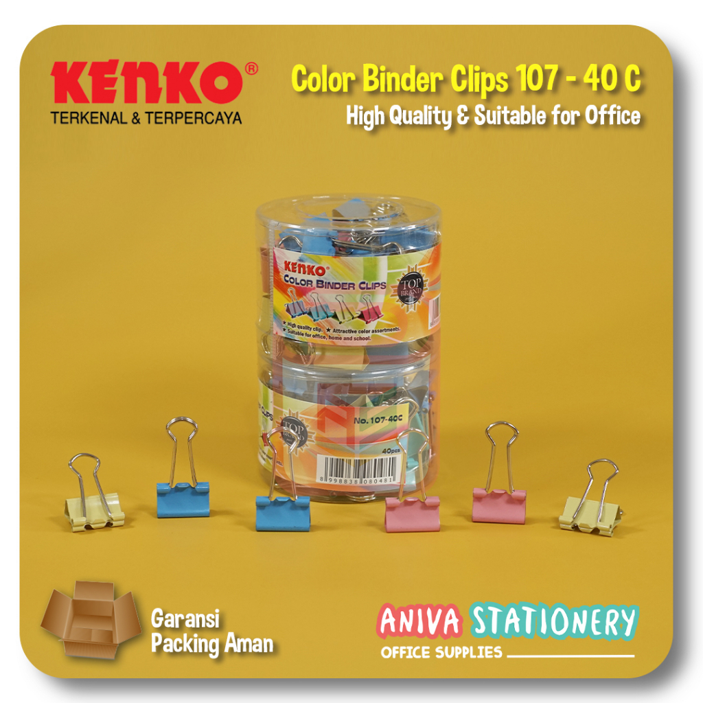 

Kenko Binder Clip Color No.107-40c ( 1 Drum ) Penjepit Kertas Warna Warni Klip Paper Fancy