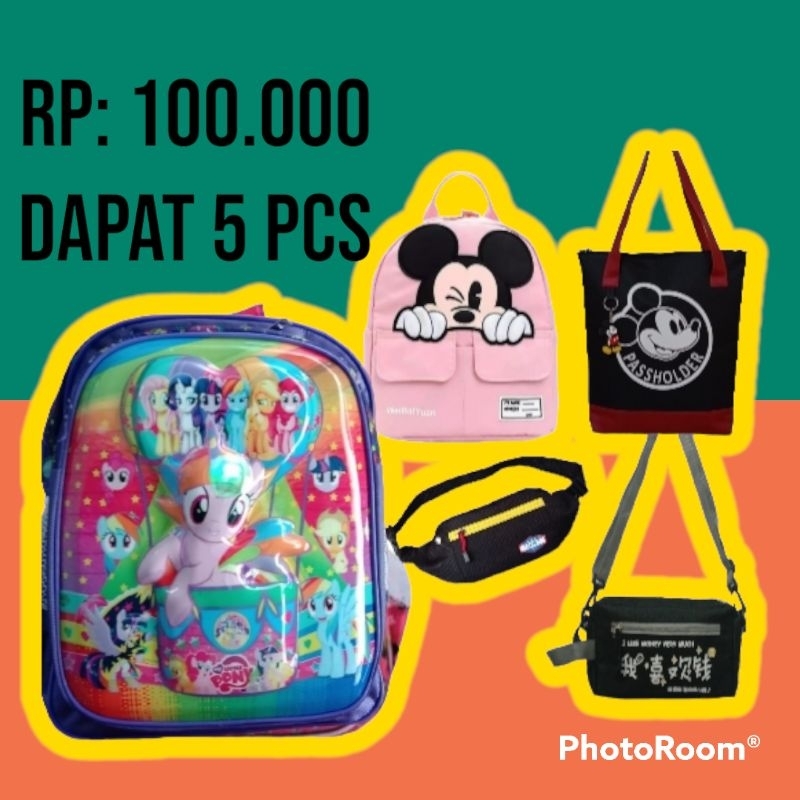 Promo Hemat Tas Sekolah Anak 5 pcs Harga Grosir Murah Tas Totebag Ransel Anak Waistbag Selempang