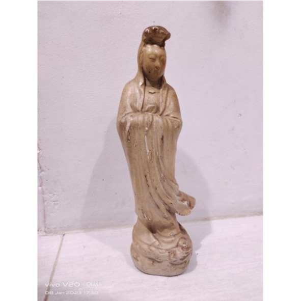 Patung Dewi Kwan Im Fiber Tua Kuno Jadul Antik