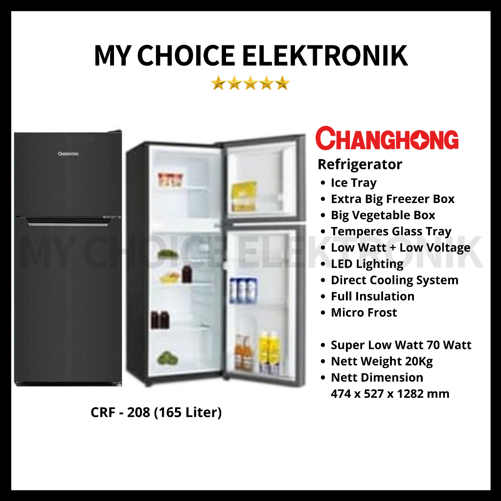 CHANGHONG CRF 208 Kulkas 2 Pintu - 165L | CRF208