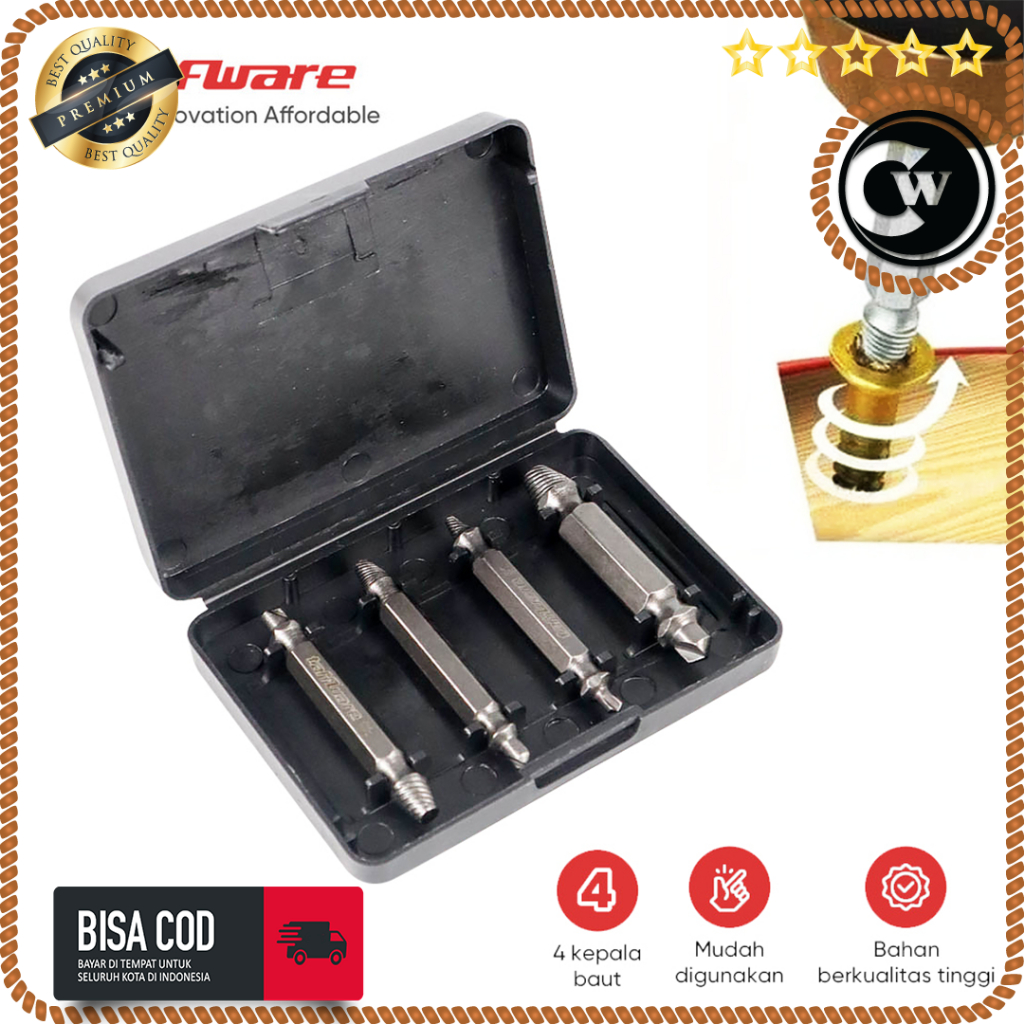 Pelepas Pembuka Baut Rusak Screw Extractor Broken Striped Screw Remover