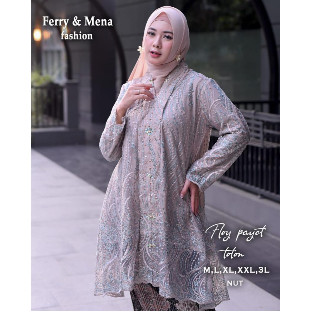 Kebaya tunik floy tuton Kebaya modern Kebaya brokat jumbo Baju outfit pesta kekinian lamaran wisuda dan pernikahan Size M L XL XXL