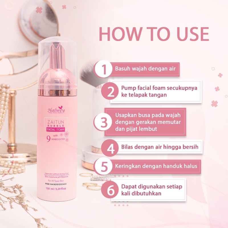 ZAITUN BUBBLE FACIAL FOAM   / sabun  cuci muka / wajah WITH 9 SKINBOOSTER kemasan mini 60 ml, kemasan besar 150ml  HALWEY SKINCARE indonesia OFFICIAL STORE