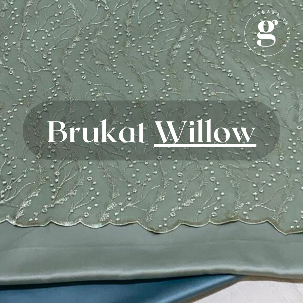 ½ meter Kain Brukat PREMIUM Motif Willow / Brokat Tile Prancis / Setengah Meteran Tulle Perancis Bah