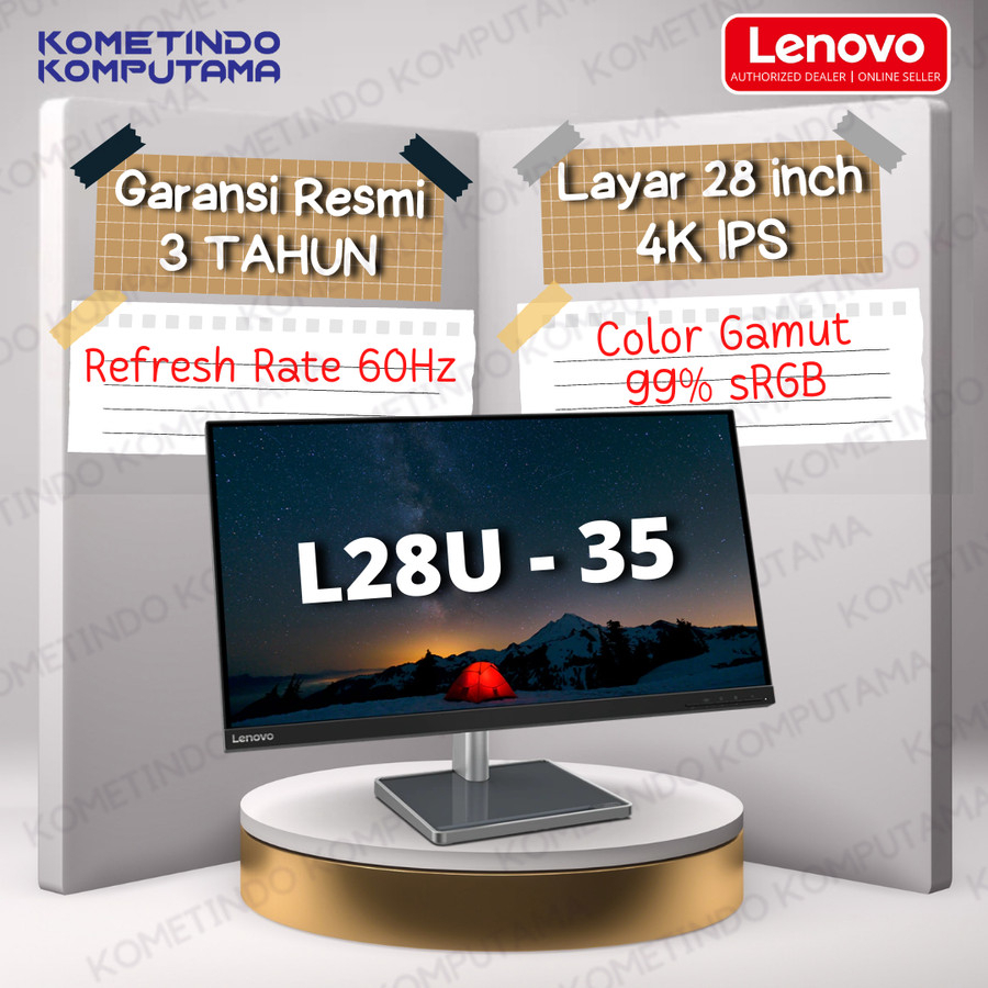 Lenovo L28U-35 28&quot; LED Monitor UHD 4K IPS HDMI DP 60Hz, 99% sRGB Garansi Resmi