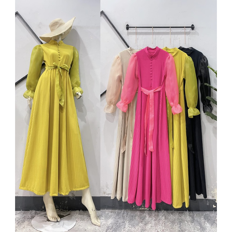 alifa dress, dress knit organza, gamis papermea, salsabila dress, gamis kondangan, dress premium imp