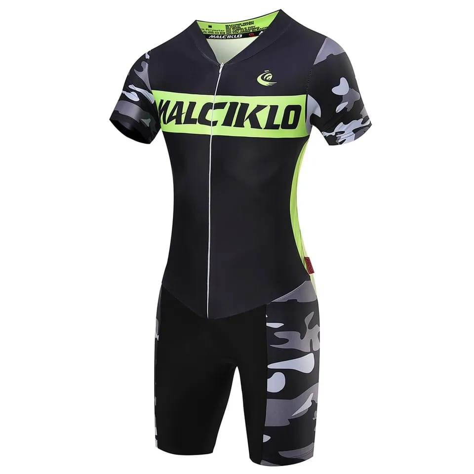 MALCIKLO TRISUIT CAMO BLACK LIME TRIATHLON RENANG SEPEDA LARI