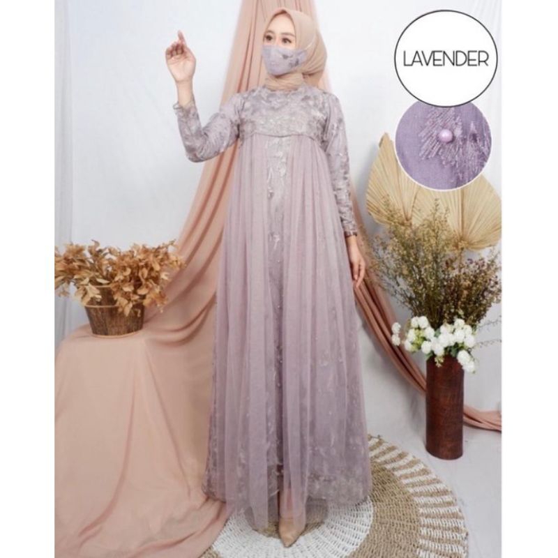 (NEW) ALYA Dress - Bisa COD Baju Gamis Dress Brukat Brokat Bordir Mutiara Tile Remaja Wanita Perempu